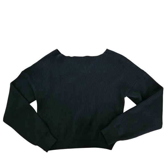 Zara Black Cropped Faux Wrap Ribbed Wool Sweater Size M - Picture 2 of 5